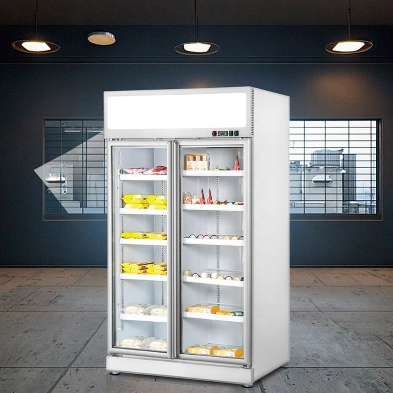 Supermarket Commercial Single-Temperature Energy Drink Beverage Display Refrigerator Vertical Plug-In Upright Freezer LED Fan