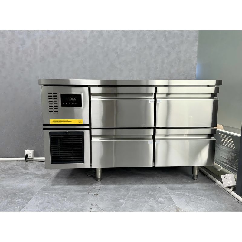 Réfrigérateur de tiroir commercial en acier inoxydable avec 4 tiroirs, simple température et glissière importée