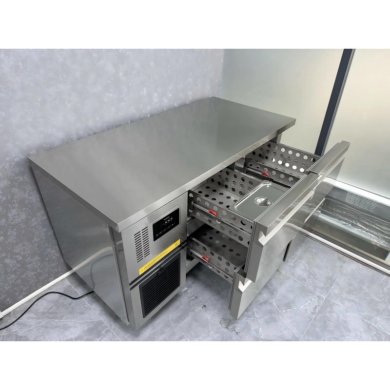 Réfrigérateur de tiroir commercial en acier inoxydable avec 4 tiroirs, simple température et glissière importée
